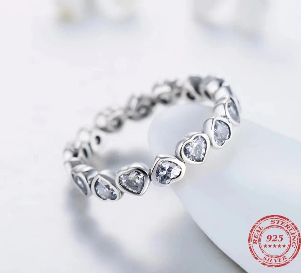 925 sterling silver hearts ring