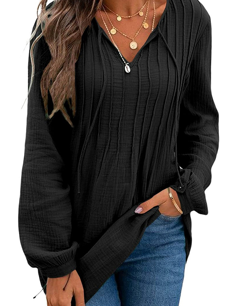 V Neck Loose Long Sleeves T-shirt