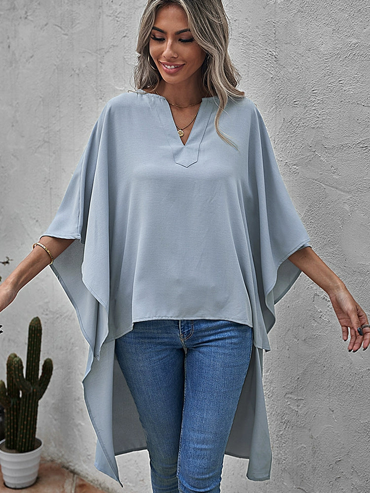 Summer Chiffon Shirt Loose V Neck Short Sleeve