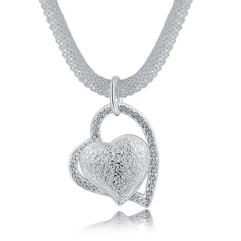 925 Sterling Silver 18 Inch Double Heart Pendant Necklace