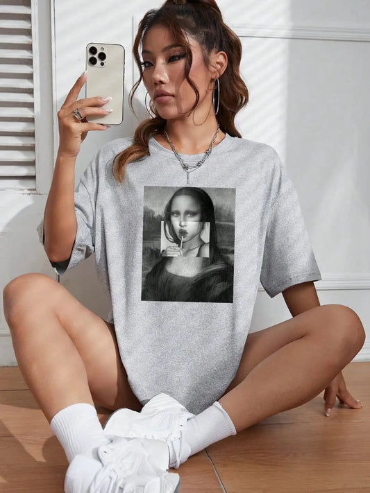 Funny Mona Lisa Printed Short sleeve Tee