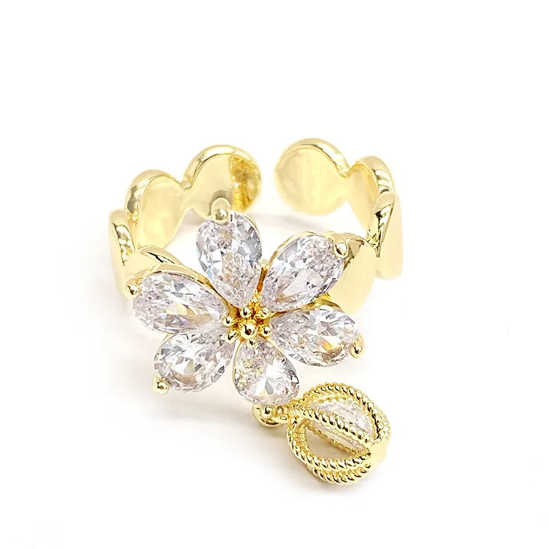 Personalized Flower Cubic Zirconia Adjustable Ring Women