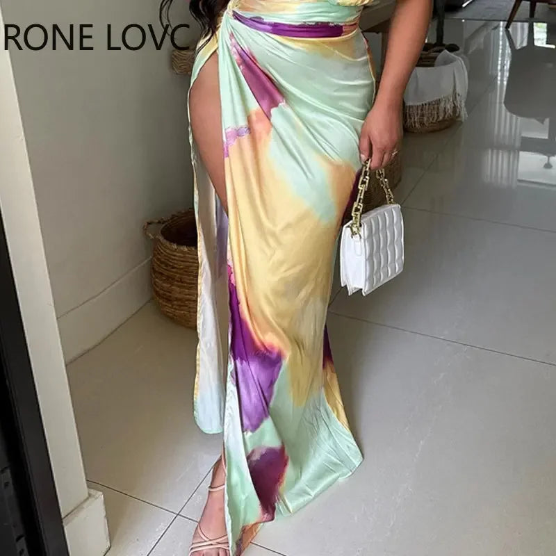 One Shoulder Diagonal Collar Satin Dress