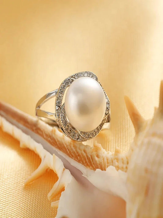 925 sterling silver pearl ring adjustable