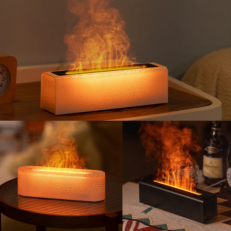 KINSCOTER-Diffuseur d'arômes d'huiles essentielles, humidificateur d'air à flamme, diffuseur de brume fraîche à ultrasons, feu réaliste RVB, veilleuse