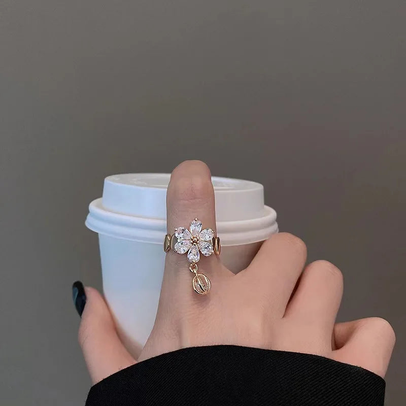 Personalized Flower Cubic Zirconia Adjustable Ring Women